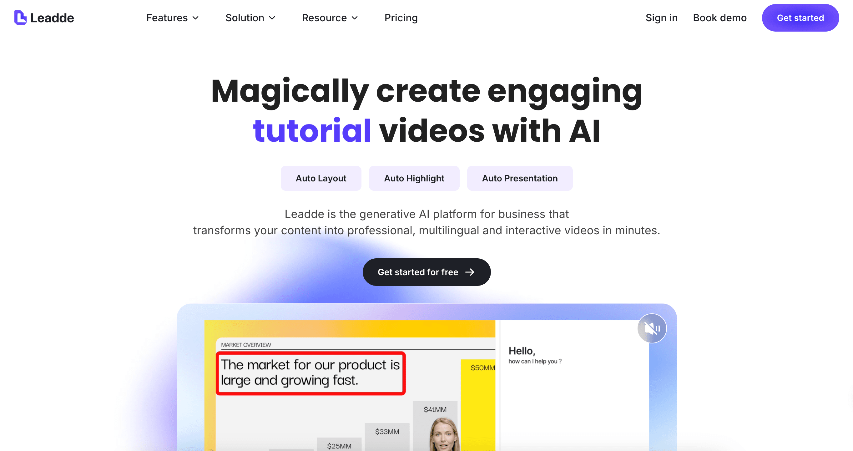Leadde dashboard showing easy access to AI Video Creator and Slide Presenter for global marketing scale